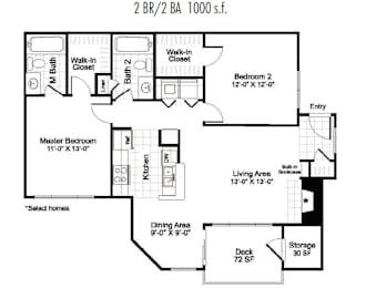 B1 Floor Plan at Bridges at Mallard Creek Apartment Homes, North Carolina, 28269