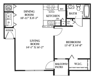 1 Bedroom 1 Bathroom Floor Plan