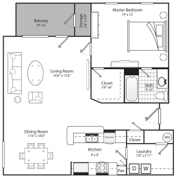 One Bedroom One Bath 975 Square Feet