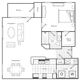 One Bedroom One Bath 975 Square Feet