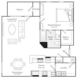 One Bedroom One Bath 975 Square Feet
