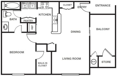 One bedroom one bathroom floorplan