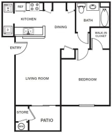 One bedroom one bathroom floorplan