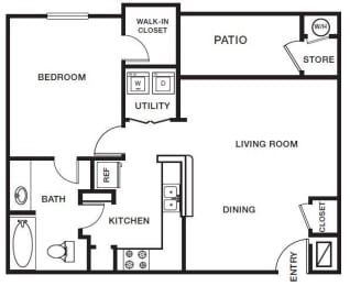 One bedroom one bathroom floorplan