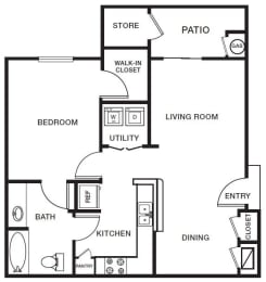 One bedroom one bathroom floorplan