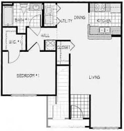 1 Bedroom 1 Bathroom Floor Plan- 753sqft