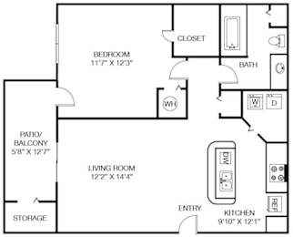 1x1 824 sqft - The Birkdale A1 at The Grayson Apartment Homes, Charlotte, 28262
