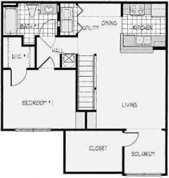 1 Bedroom 1 Bathroom Floor Plan- 827 sqft