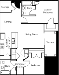 two bedroom two bathroom floorplan