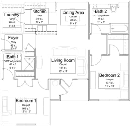 2 Bedroom Floorplan 1007 SQFT