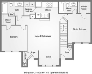 The Queen 2 Bedroom 2 Bathroom Floor Plan