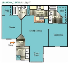 Two Bedroom Two Bathroom Floorplan
