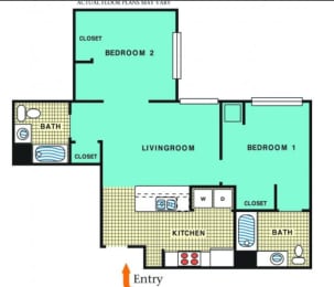 Two bedroom two bath floor plan