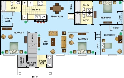 4 bed 3 bath floor plan