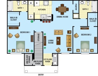 2 Bedroom 2 Bathroom Floor Plan