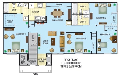 4 bed 3 bath floor plan 1st floor option