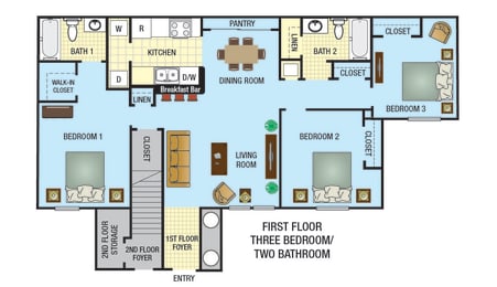 3 Bedroom 2 Bathroom Floor Plan 1st floor option