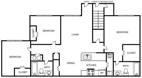 3 Bedroom 2 Bathroom Floor Plan