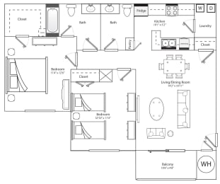 Two Bedroom one and half Bath 872 Square Feet