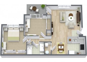 Floor Plan  Two bedroom one bath 834 square foot floorplan