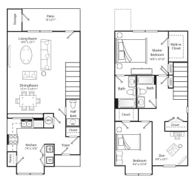Two Bedroom Two and half Bath 1451 Square Feet  Version one