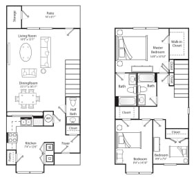 Three Bedroom Two and half Bath 1451 Square Feet Version two
