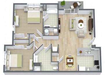 Floor Plan  Two bedroom two bath 897 floor plan