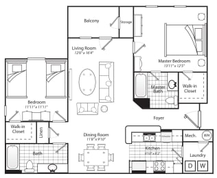 Two Bedroom Two Bathroom Floor Plan