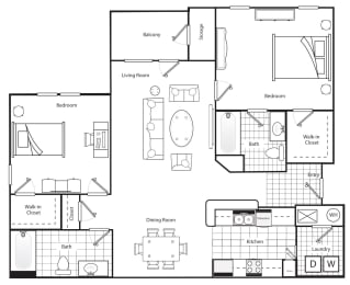 Two Bedroom Two Bath 1175 Square Feet
