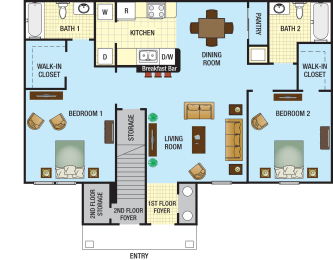 Two Bedroom Two Bathroom Floor Plan