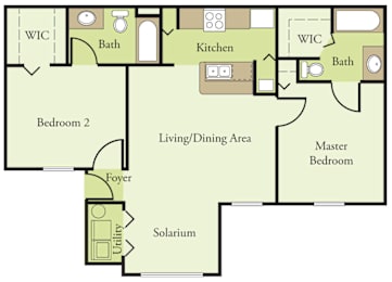 Two Bedroom Two Bathroom Floor Plan