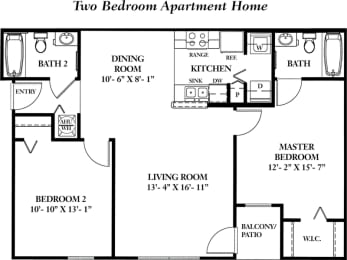 2 Bedroom 2 Bathroom Floor Plan