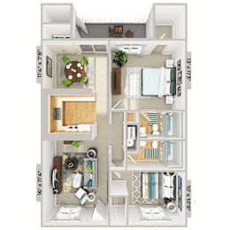 2 bedroom 2 bathroom floorplan at Patriot Point Apartment Homes, North Carolina