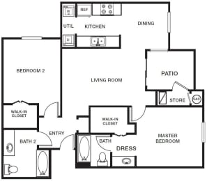 Two bedroom two bath floor plan