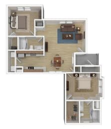 Two bedroom 1007 sqft Floor Plan at Falcon Pointe Apartments, Rosenberg