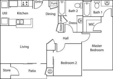 Two bedroom two bath floor plan