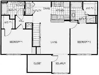 2 Bedroom 2 Bathroom Floor Plan 1095 Square feet