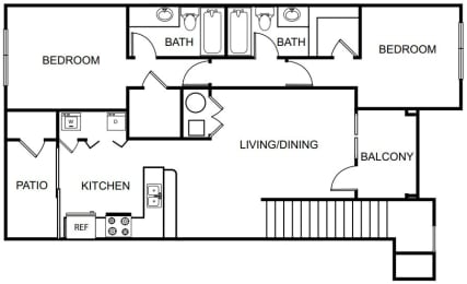 Two Bedroom Two Bathroom Floorplan 1117