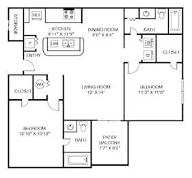 2x2 1132 sqft - The Providence B1 at The Grayson Apartment Homes, Charlotte, 28262