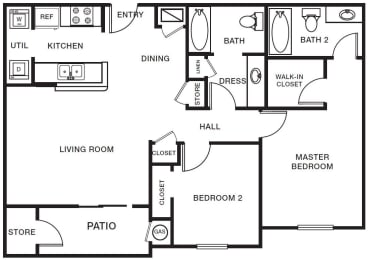 Two bedroom two bath floor plan