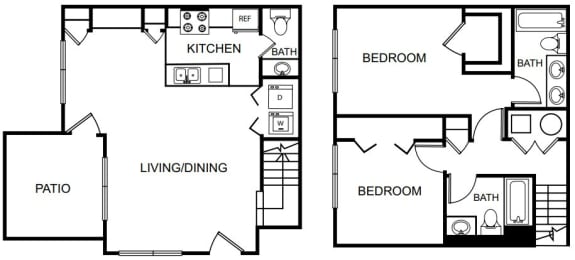Two Bedroom Two and a half Bathroom Floorplan 1110