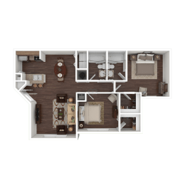 Two Bedroom Two Bathroom Floor Plan 968 Square Feet
