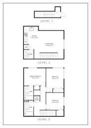 A black and white image of a floor plan for a three-story building.
