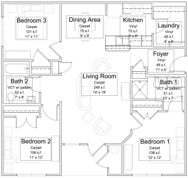 3 Bedroom Floorplan 1106 SQFT