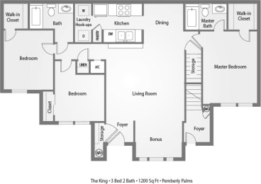 The King 3 bed 2 bath floor plan