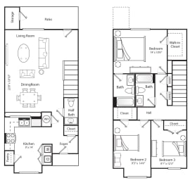 Three Bedroom Two and half Bath 1451 Square Feet