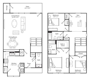 Three Bedroom with Den  Two and half Bath 1712 Square Feet