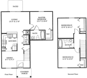 Three Bedroom Two Bathroom Floor Plan