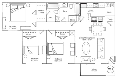 Three Bedroom Two Bath 1101Square Feet