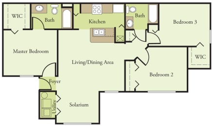 Three bedroom two bathroom floorplan